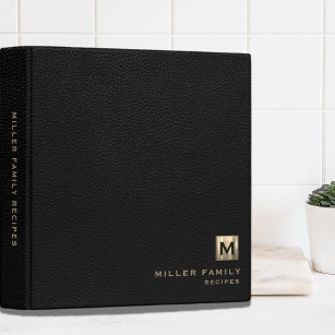 Black Leather Luxury Gold Initial Family Recipes Binder