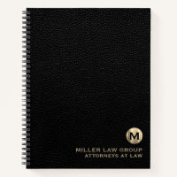 Black Leather Luxury Gold Initial Logo Spiral