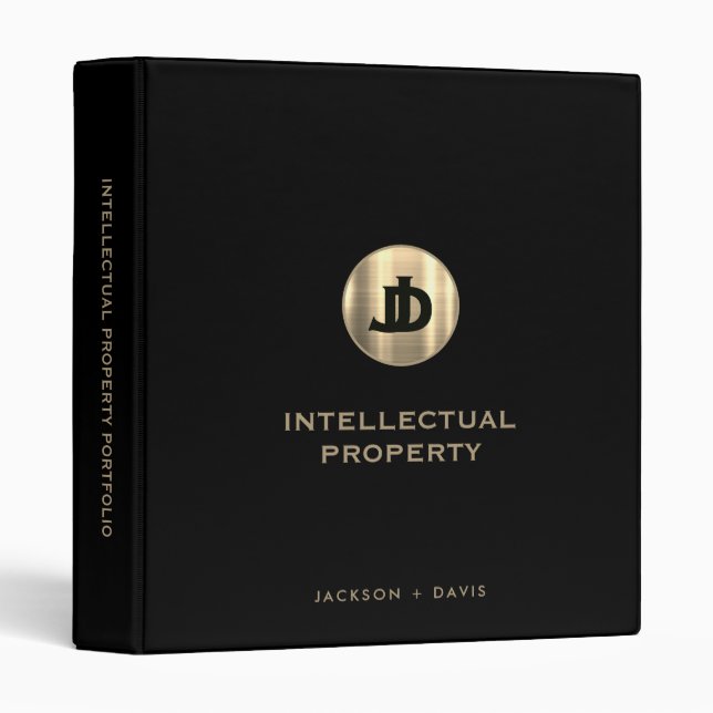 Black Leather Luxury Gold Initials Logo Binder (Front/Spine)