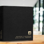 Black Leather Luxury Gold Initials Logo Binder<br><div class="desc">Organize your documents in style with this luxurious black leather print binder featuring a brushed metallic gold emblem with 2 overlapping initials in classic block typography. The company name and intellectual property are prominently displayed in the lower thirds, right-hand corner of the design. The customizable spine text adds a personalized...</div>