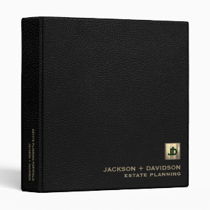 Black Leather Luxury Gold Initials Logo Binder
