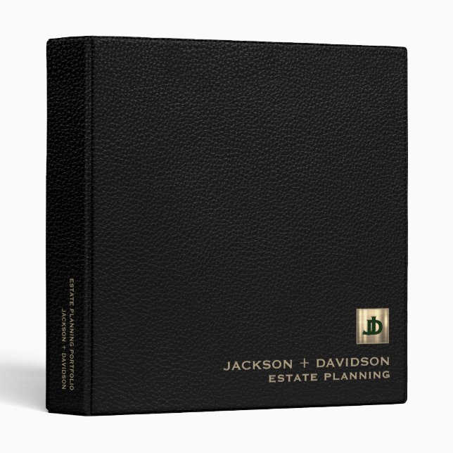 Black Leather Luxury Gold Initials Logo Binder (Front/Spine)
