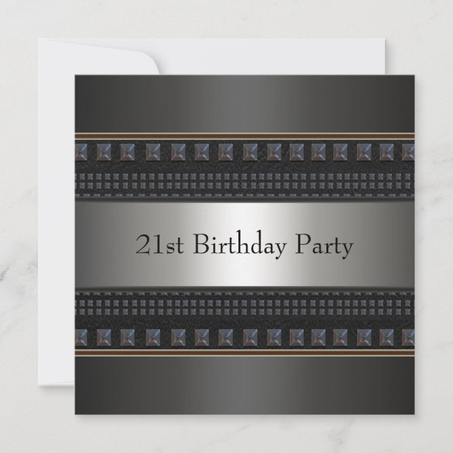 Black Leather Mans 21st Birthday Party Invitation (Front)