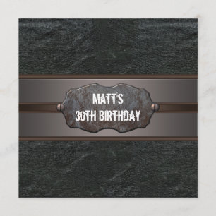 Black Leather Mans 30th Birthday Party Invitation