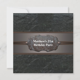 Black Leather Metal Mans 21st Birthday Party Invitation