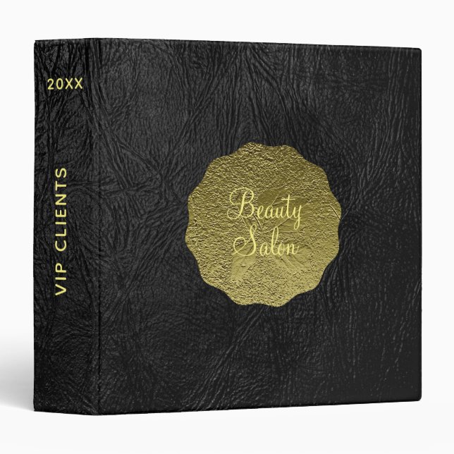 Black leather metallic circle gold script luxury binder (Front/Spine)