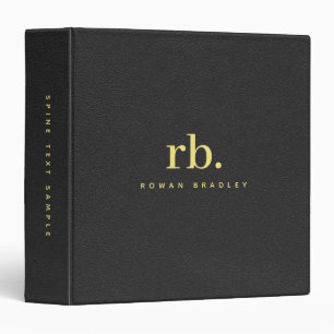 Black Leather Minimalist Gold Monogram Custom Binder
