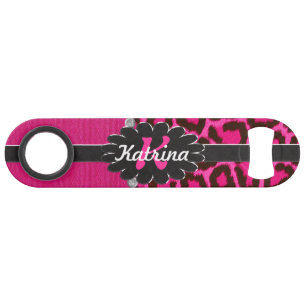 Black Leather Monogram on Pink Cheetah Bar Key