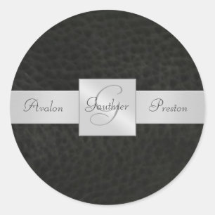 Black Leather  Monogram Wedding Sticker