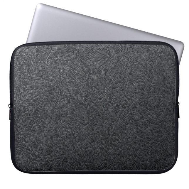 Black leather  Neoprene Laptop Sleeve 15 inch (Front)