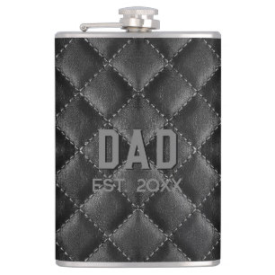 Black Leather New Dad Hip Flask