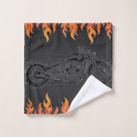 Black Leather Orange Flames Hot Fire Motorcycle