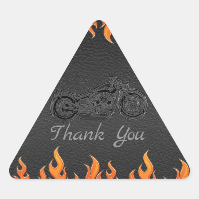Black Leather Orange Flames Motorcycle Biker Party Triangle Sticker (Front)