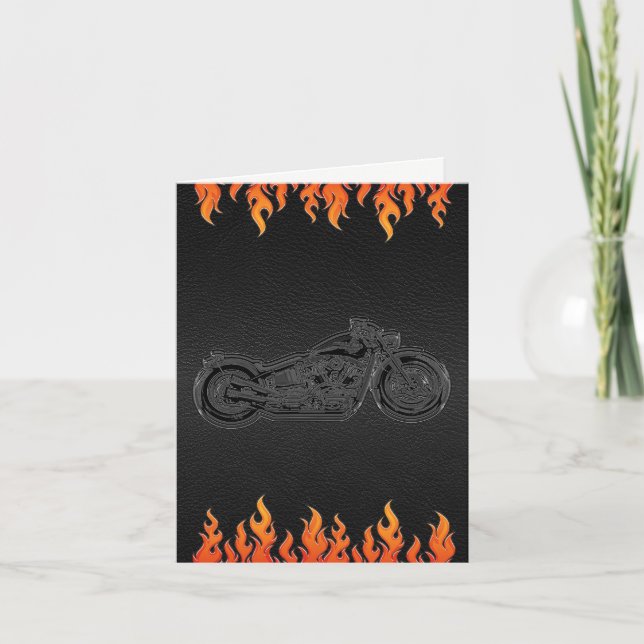 Black Leather Orange Flames Motorcycle Thank You (Front)