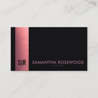 Black Leather & Pink Metallic Panel Monogram Business Card