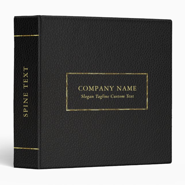 Black Leather Print Gold Frame Corporate Design  Binder (Front/Spine)