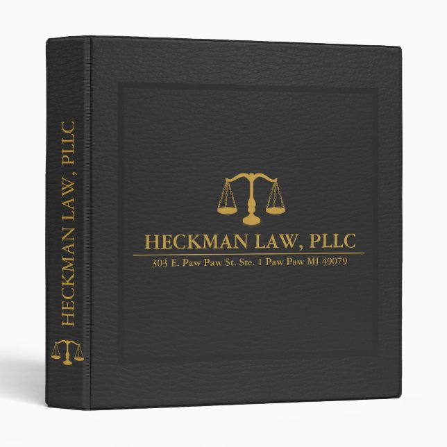 Black Leather Print Gold Justice Scale Binder (Front/Spine)