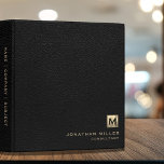 Black Leather Print Luxury Gold Monogram Binder<br><div class="desc">Modern Brushed Faux Metallic Gold Monogram Medallion Classic Block Typography Initial Name Custom Text Home Office Work School Recipe Black Leather Print 3 ring binder</div>