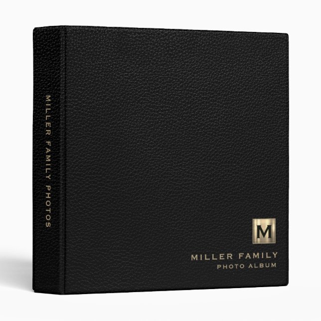 Black Leather Print Monogram Photo Album Book Binder (Front/Spine)
