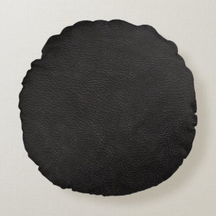 Black Leather Print Texture Pattern Round Pillow