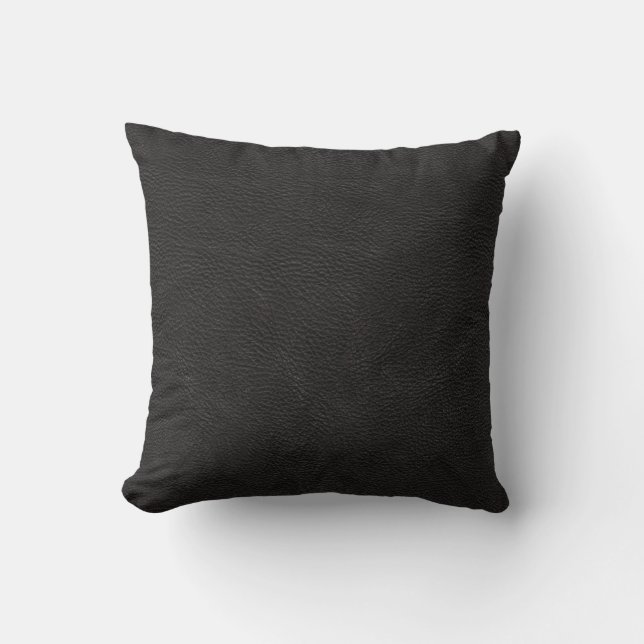 Black Leather Print Texture Pattern Throw Pillow (Front)