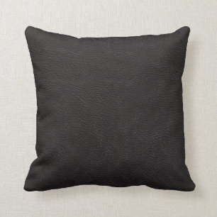 Black Leather Print Texture Pattern Throw Pillow