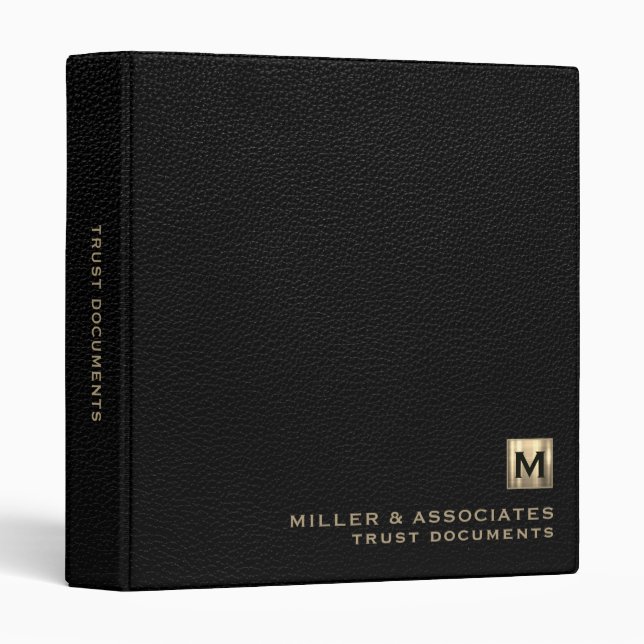 Black Leather Print Trust Documents Binder (Front/Spine)