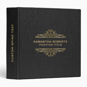 Black Leather Print Vintage Gold Frame  Binder
