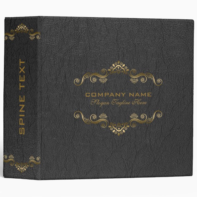 Black Leather Print With Gold Frame Binder (Front/Spine)