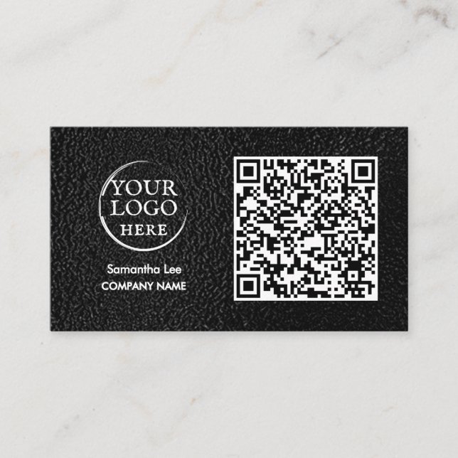 Black Leather QR Code Business Card Modern Logo (Front)