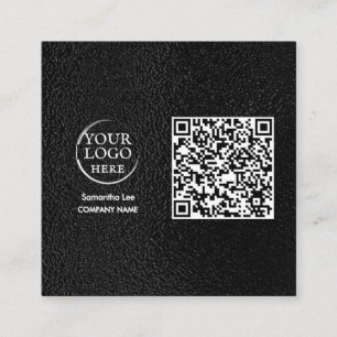 Black Leather QR Code Business Card Modern Logo