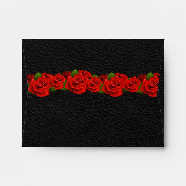Black Leather Red Roses Biker Invitation Envelope (Back (Top Flap))