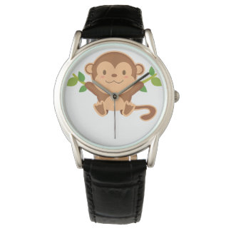 Black Leather Round Watch For Fan Of Monkey