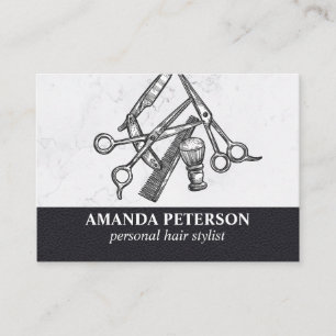 Black Leather   Salon Marble   Barber Shop Tools Business Card