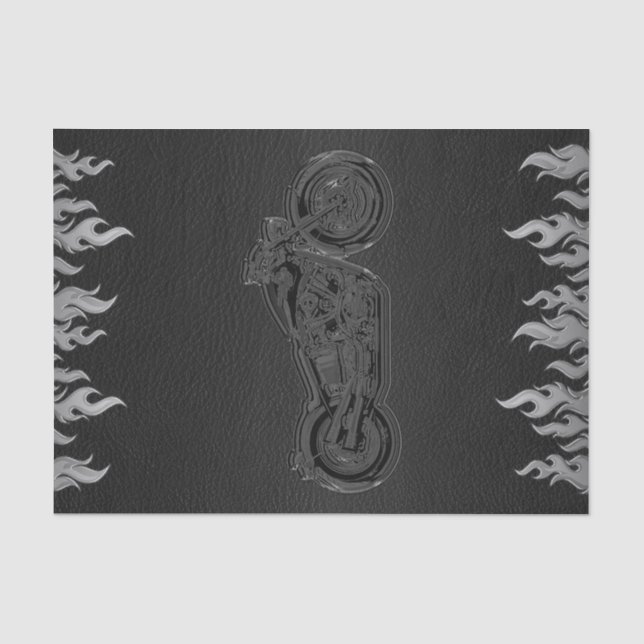 Black Leather Silver Chrome Motorcycle Biker Party Tissue Paper (Front)