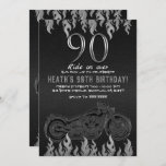 Black Leather Silver Motorcycle 90TH 90 Birthday Invitation<br><div class="desc">Customize for any event</div>