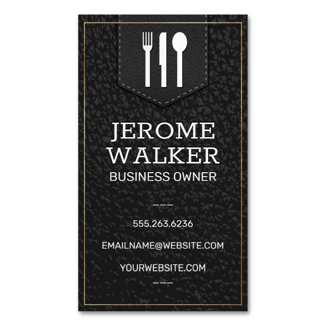 Black Leather | Stitched Strap Magnetic Business Card (Front Vertical)