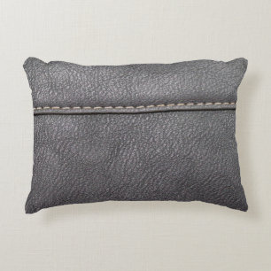 Black leather stitched with white stitching accent pillow