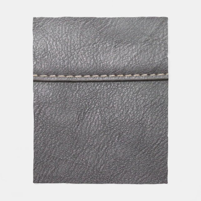 Black leather stitched with white stitching fleece blanket (Front)