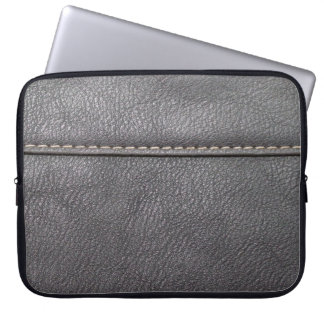 Black leather stitched with white stitching laptop sleeve