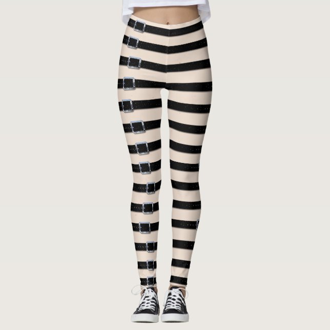 Black Leather Straps Leggings (Front)