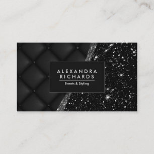 Black Leather Texture and Glitter Business Card