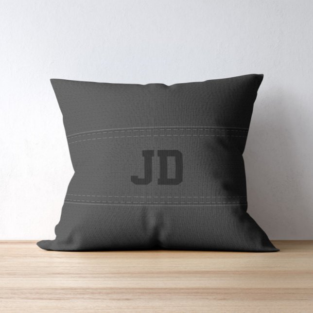 Black Leather Texture Black Monpogram Throw Pillow (Creator Uploaded)