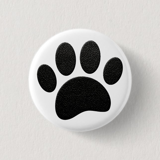 Black Leather Texture Dog Paw Print 1 Inch Round Button (Front)