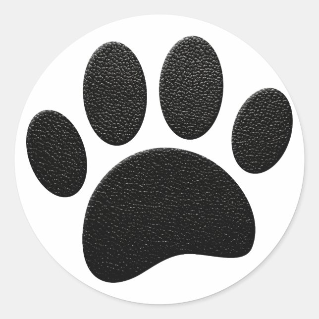Black Leather Texture Dog Paw Print Classic Round Sticker (Front)