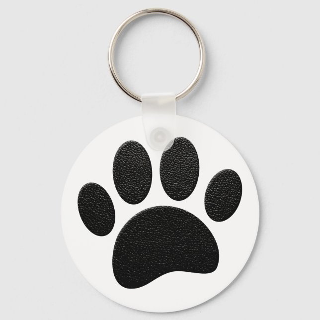 Black Leather Texture Dog Paw Print Keychain (Front)
