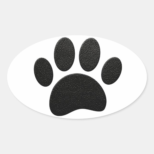 Black Leather Texture Dog Paw Print Oval Sticker (Front)