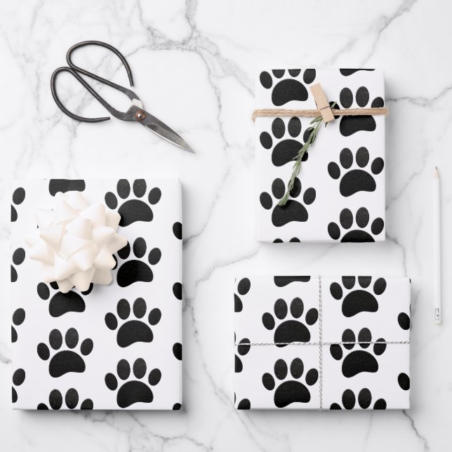 Black Leather Texture Dog Paw Print Wrapping Paper Sheet (Front)