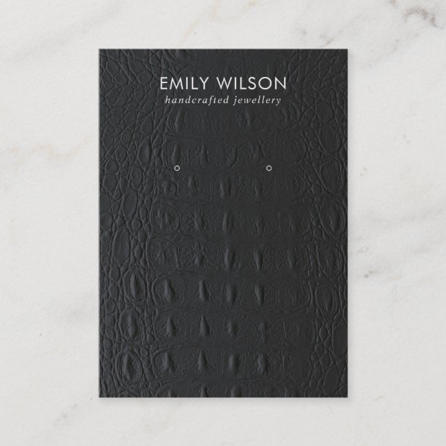 BLACK LEATHER TEXTURE EARRING STUD DISPLAY BUSINESS CARD (Front)