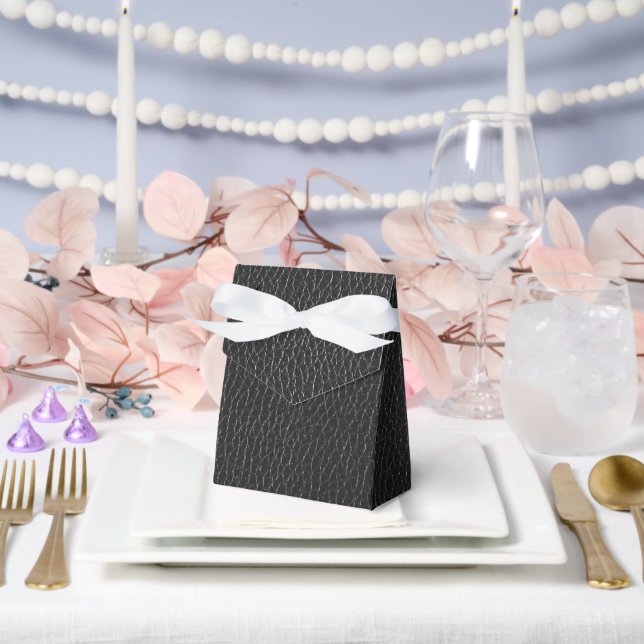 Black Leather Texture Finish Pattern Tent Favor Box (Wedding)